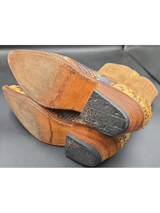 Mexican MEN\'S EXOTIC PYTHON WESTERN BOOTS Brown Leather Mens Size 8 Vintage main image 6
